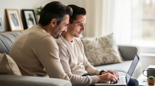 Couple français analysant leur capacité d'emprunt sur ordinateur